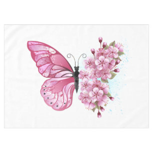 Toalha De Mesa Borboleta Flor com Sakura Rosa