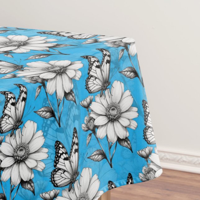 Toalha De Mesa Borboleta no padrão de flores Design azul (Criador carregado)