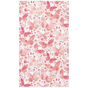 Toalha De Mesa Borboletas Aquarela Tabletloe Cor de Coral Rosa