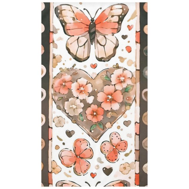 Toalha De Mesa Borboletas, Corações e Flores (Frente)