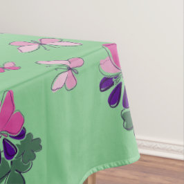 Toalha De Mesa Borda de Flor Roxa Borboleta Rosa Desenho Verde