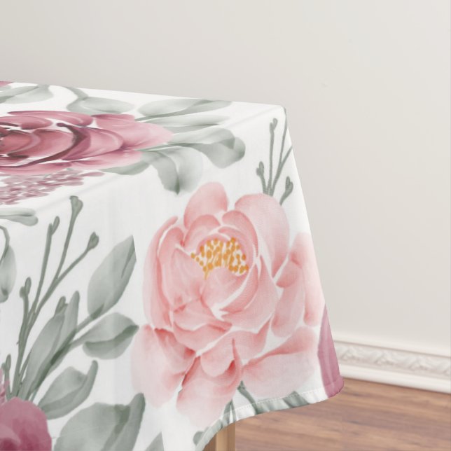 Toalha De Mesa Borgonha borrifada com aquarela floral  (Posição Original)