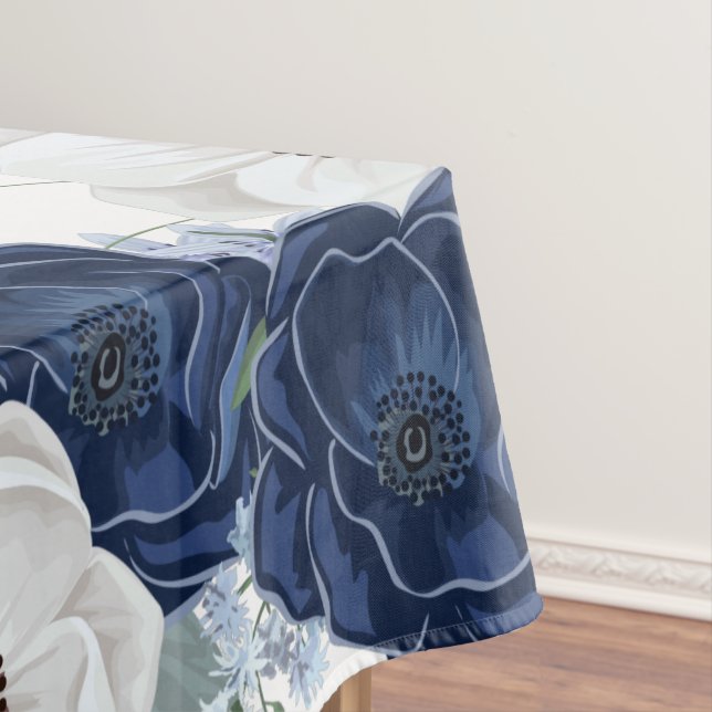 Toalha De Mesa Botânica Floral Azul Chic Dusty (Posição Original)