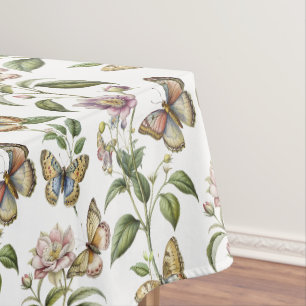Toalha De Mesa Botânica floral vintage com borboleta