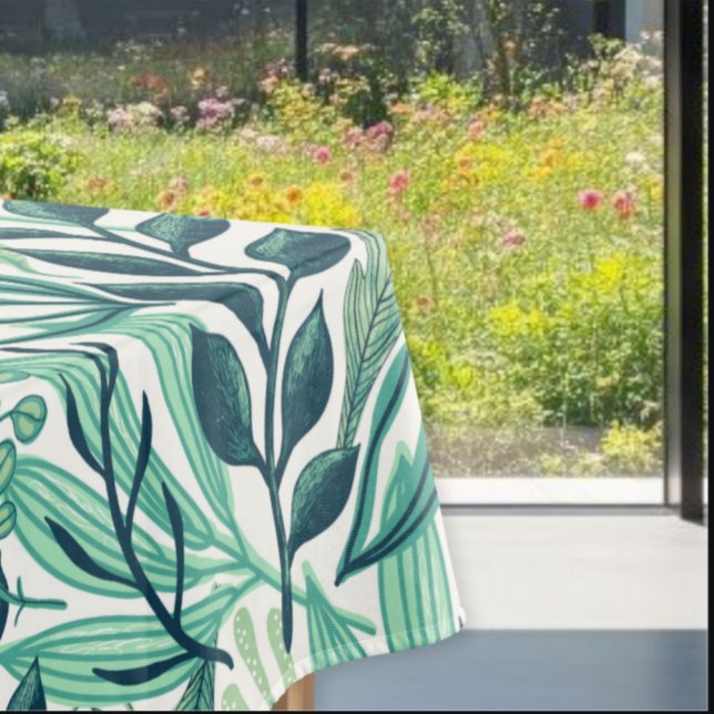 Toalha De Mesa  Botanical style tablecloth, green leaf tablecloth (Criador carregado)