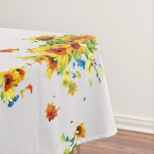Toalha de Mesa Branca com Girassóis Amarelos - Flo