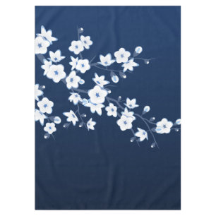 Toalha De Mesa Branco azul da flor de cerejeira
