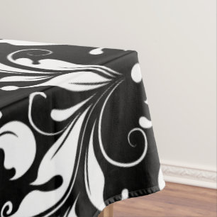 Toalha De Mesa Branco Sobre Damascos Florais De Vintagem Preta