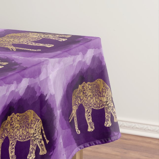 Toalha De Mesa brushstroke tribal do roxo do elefante do ouro do (Posição Original)