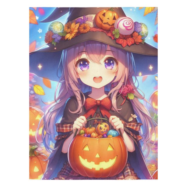 Toalha De Mesa Bruxa do Halloween do Anime Bonito (Frente)
