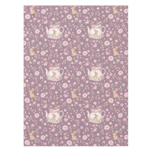 Toalha De Mesa Bule de Chá Coelho Caprichoso Padrão Floral Primav