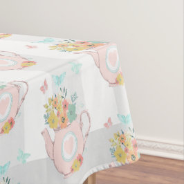 Toalha De Mesa Bule rosa com flores e borboletas Padrão