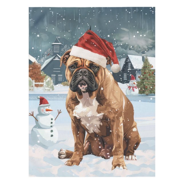 Toalha De Mesa Bull Mastiff Dog Winter Wonderland Natal Joy (Frente)