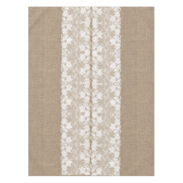 Toalha De Mesa Burlap bege bege-cinzento-russo e renda branca