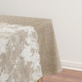 Toalha De Mesa Burlap bege bege-cinzento-russo e renda branca