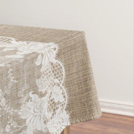 Toalha De Mesa Burlap bege bege-cinzento-russo e renda branca