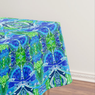 Toalha De Mesa Butterfly e Medallion Batik Padrões em Azul