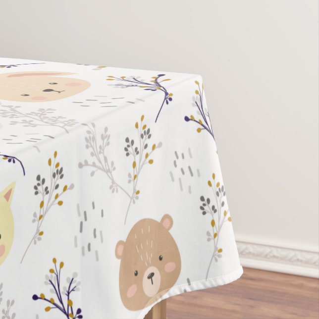 Toalha De Mesa Cabeça Animal Adorável E Padrão Floral (Posição Original)