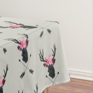 Toalha De Mesa Cabeça geométrica dos cervos com flores e as set