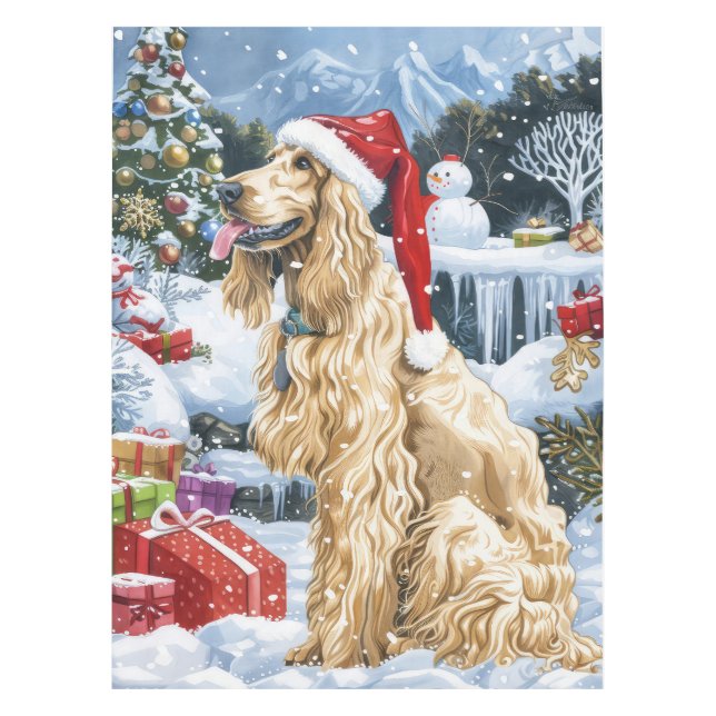 Toalha De Mesa Cachorro Afegão de inverno Maravilha de Natal (Frente)