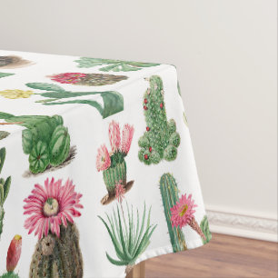 Toalha De Mesa Cactus e Suculentes Coloridos de Aquarela