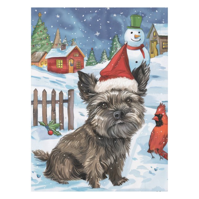 Toalha De Mesa Cairn Terrier Dog Winter Wonderland Natal Joy (Frente)