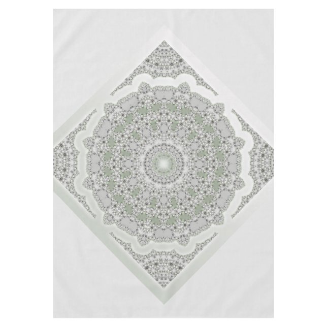 Toalha De Mesa Caleidoscópio Fractal Mandala - cinza verde (Frente)