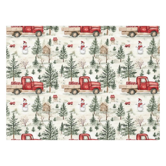 Toalha De Mesa Caminhão Vermelho com Presentes e Pequeno Homem de (Frente (Horizontal))