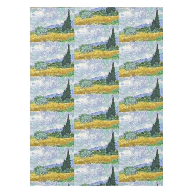 Toalha De Mesa Campo de Trigo com Ciprestes de Van Gogh Arte (Frente)