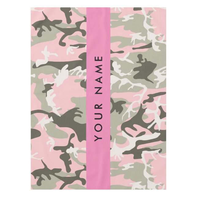Toalha De Mesa Camuflagem Rosa e Verde Personalize seu nome (Frente)