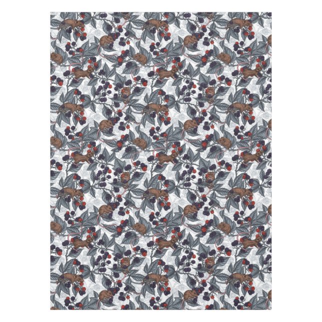 Toalha De Mesa Camundongos e amoras-negras em branco (Frente)