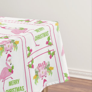Toalha De Mesa Canas doces Flamingo Santa Hat, cor-de-rosa, e Hol