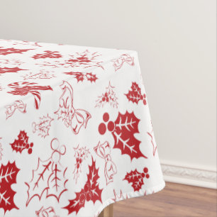 Toalha De Mesa Candy Cane Holly Tablecloth White Red Christmas