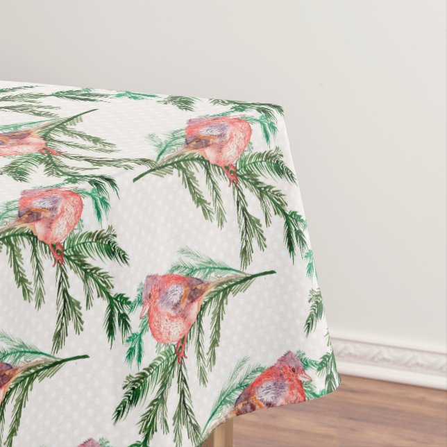 Toalha De Mesa Cardeais Vermelhos no Natal das Sucursais Verdes (Posição Original)