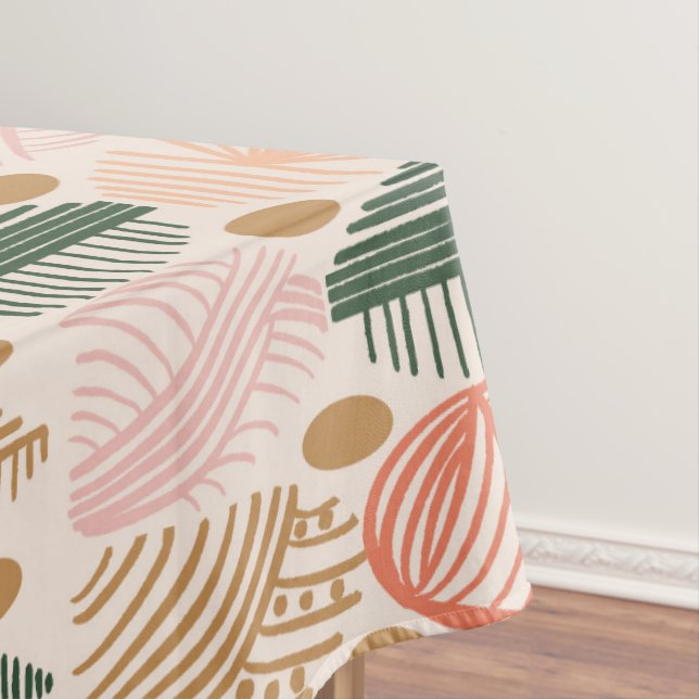 Toalha De Mesa Caribe Tribal Mudcloth: Boho Dark Verde, Rosa (Posição Original)