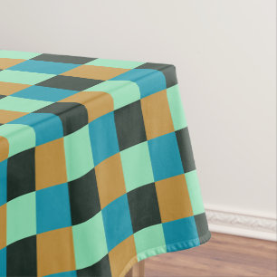 Toalha De Mesa Carvão Ochre Xadrez Verde Azul