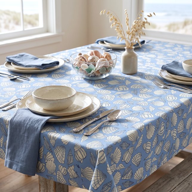 Toalha De Mesa Casa de Praia de Conchas Azul (Criador carregado)