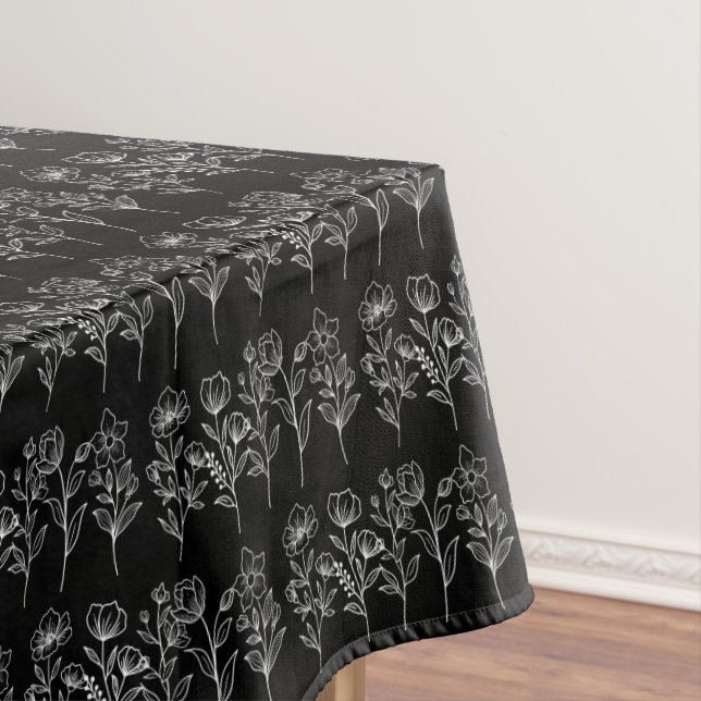 Toalha De Mesa Casamento Botânico Preto Floral Boho (Posição Original)
