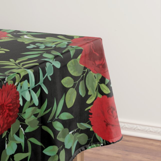 Toalha De Mesa Casamento Floral de Rosa de Peônia Negra e Vermelh (Posição Original)