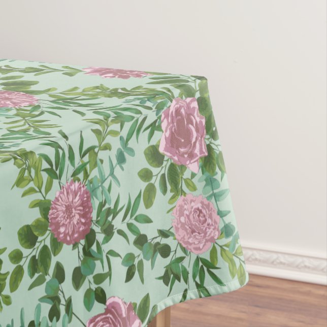 Toalha De Mesa Casamento Floral de Rosa de Peony Rosa Verde-claro (Posição Original)