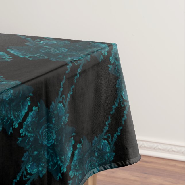 Toalha De Mesa Casamento Gótico Negro Rosa Teal (Posição Original)