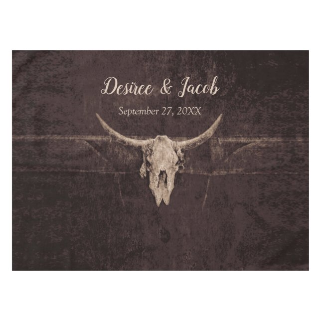 Toalha De Mesa Casamento Rustic Bull Skull Country Textura Ociden (Frente (Horizontal))