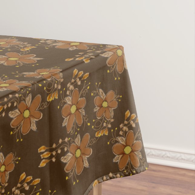 Toalha De Mesa Castanho De Chocolate Com Impressão Floral (Posição Original)