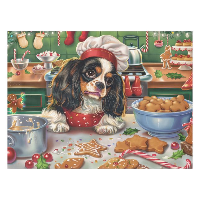 Toalha De Mesa Cavalier King Charles Spaniel Baking Christmas (Frente (Horizontal))