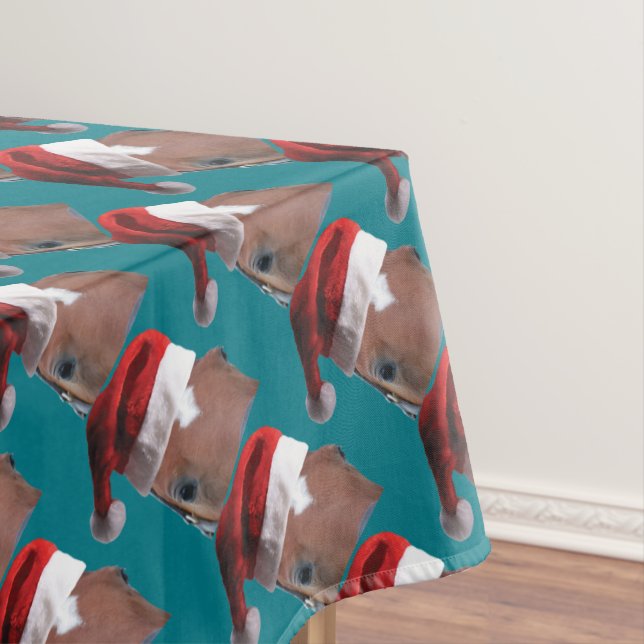 Toalha De Mesa Cavalo de Natal Santa Hat (Posição Original)