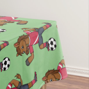 Toalha De Mesa Cavalo engraçado bonito jogando cartoon de futebol