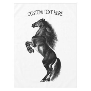 Toalha De Mesa Cavalo Preto - Preto - Adicione Seu Texto / Cor