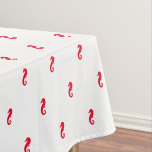 Toalha De Mesa Cavalo vermelho do mar animais brancos padrão div