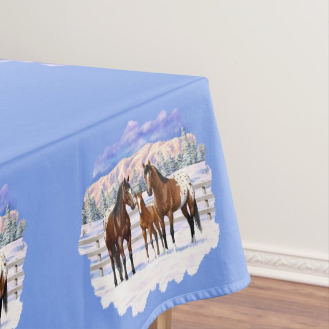Toalha De Mesa Cavalos Appaloosa De Baía Castanha Em Neve (Posição Original)
