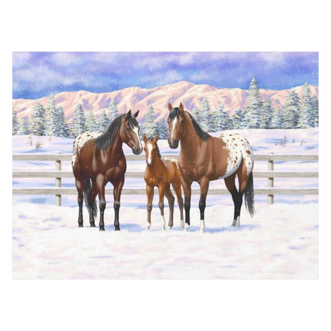 Toalha De Mesa Cavalos Appaloosa De Baía Castanha Em Neve (Frente (Horizontal))